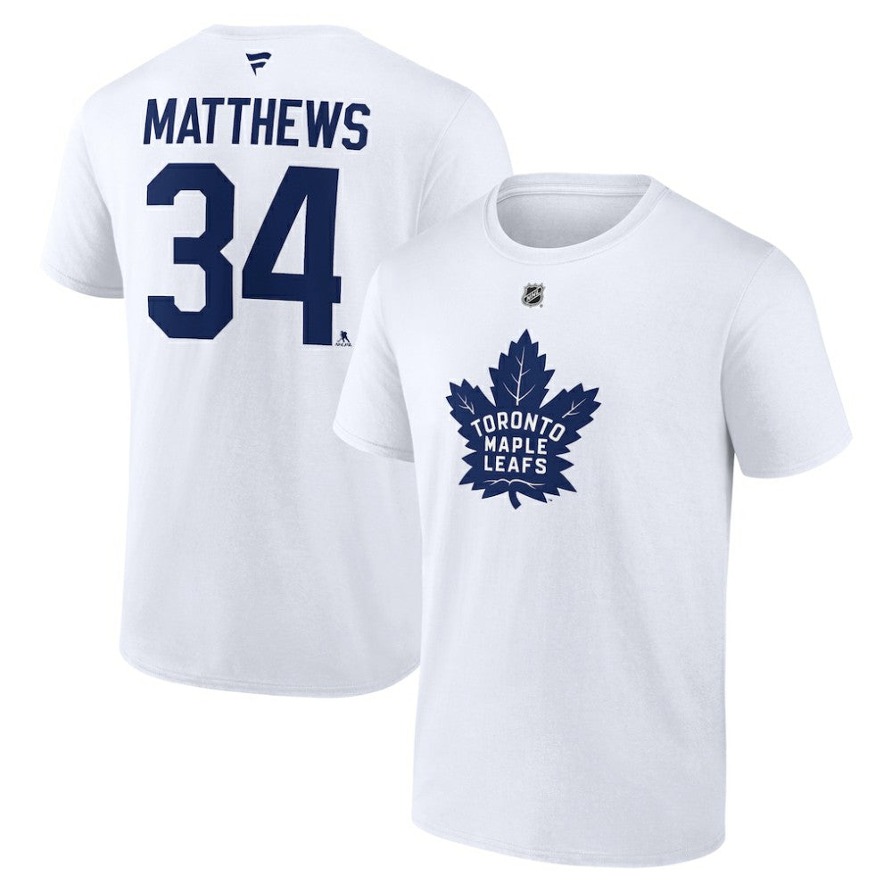 NHL White Auston Matthews Toronto Maple Leafs Fanatics Authentic Stack Name & Number T-Shirt