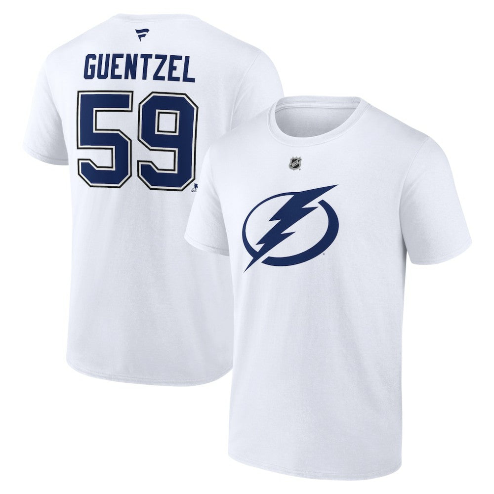 NHL White Jake Guentzel Tampa Bay Lightning Fanatics Authentic Stack Name & Number T-Shirt