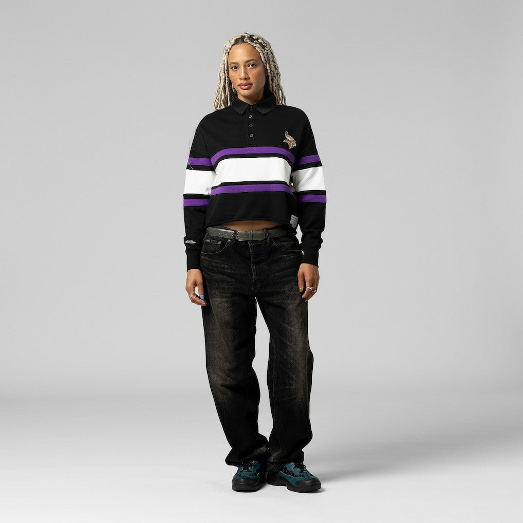 Women's Cropped Long Sleeve Rugby Polo - Minnesota Vikings