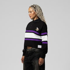 Women's Cropped Long Sleeve Rugby Polo - Minnesota Vikings