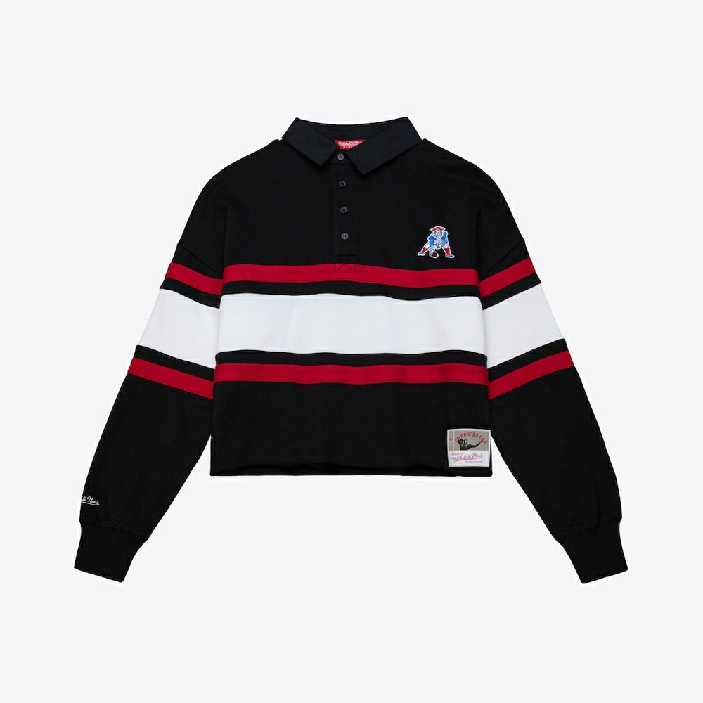 Women's Throwback Cropped Long Sleeve Rugby Polo - New England Patriots