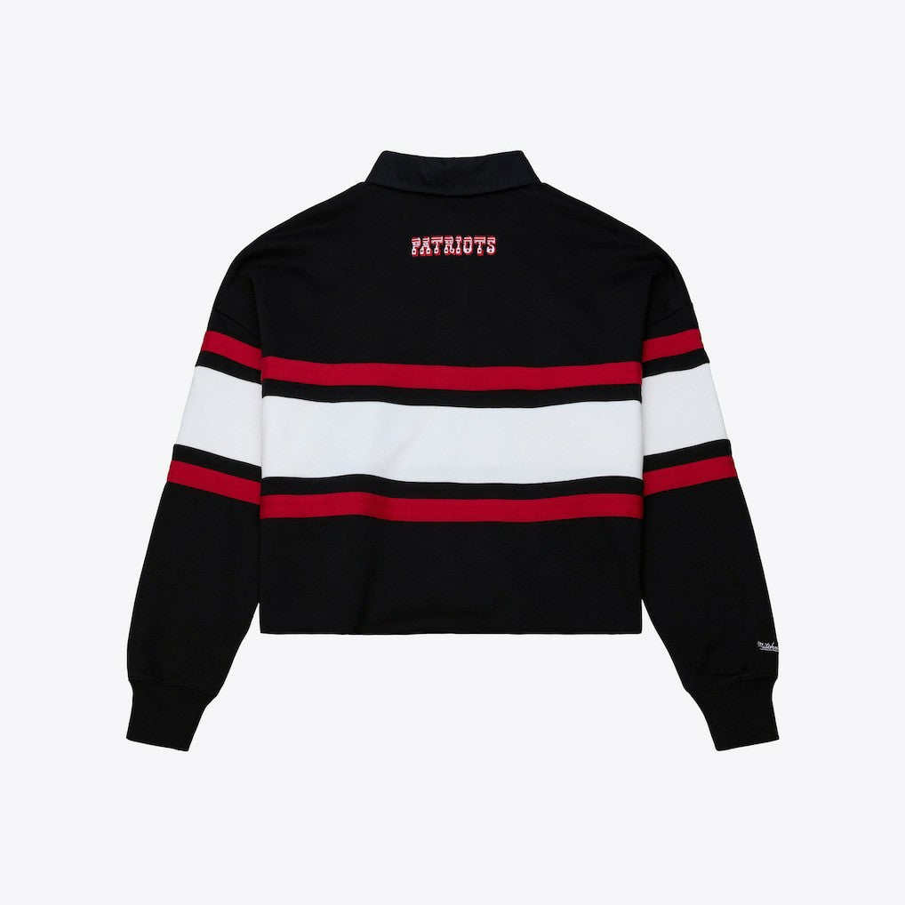 Women's Throwback Cropped Long Sleeve Rugby Polo - New England Patriots
