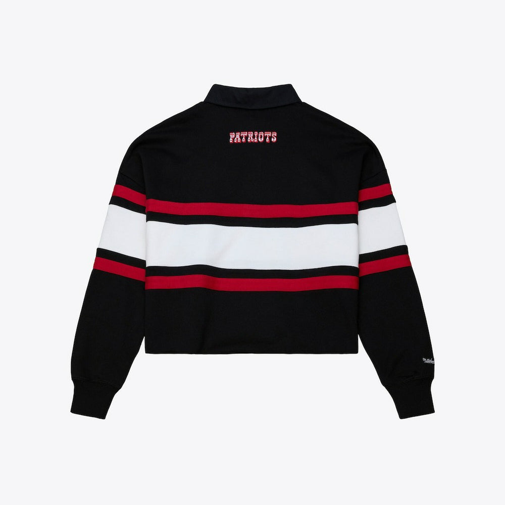 Women's Throwback Cropped Long Sleeve Rugby Polo - New England Patriots
