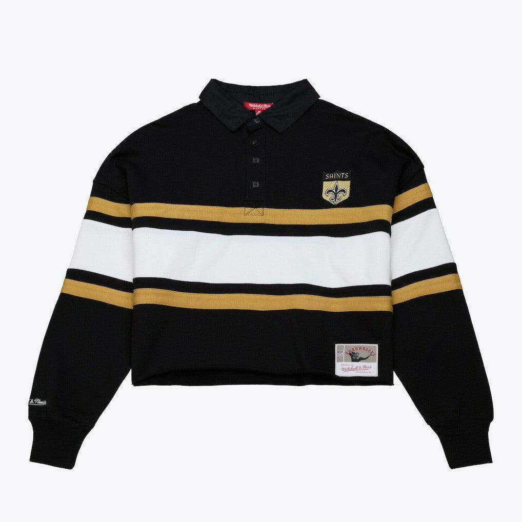 Women's Cropped Long Sleeve Rugby Polo - New Orleans Saints