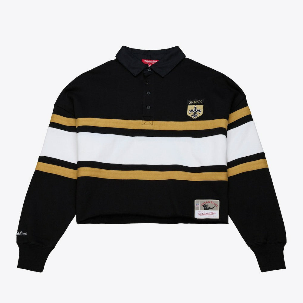 Women's Cropped Long Sleeve Rugby Polo - New Orleans Saints