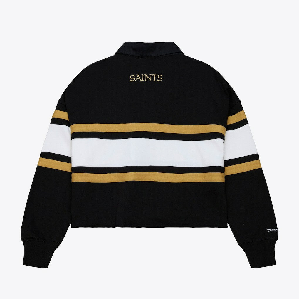 Women's Cropped Long Sleeve Rugby Polo - New Orleans Saints