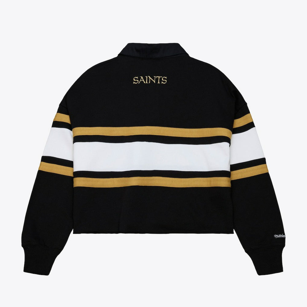 Women's Cropped Long Sleeve Rugby Polo - New Orleans Saints