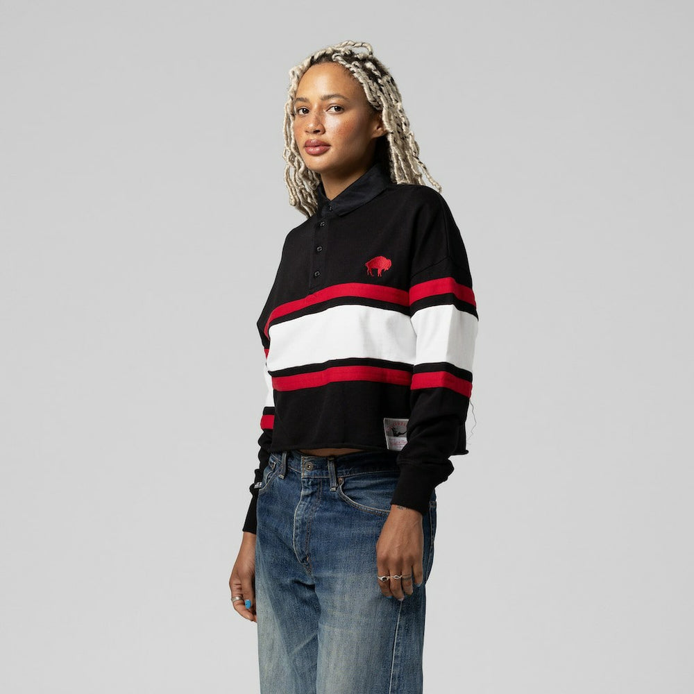 Women's Throwback Cropped Long Sleeve Rugby Polo - Buffalo Bills