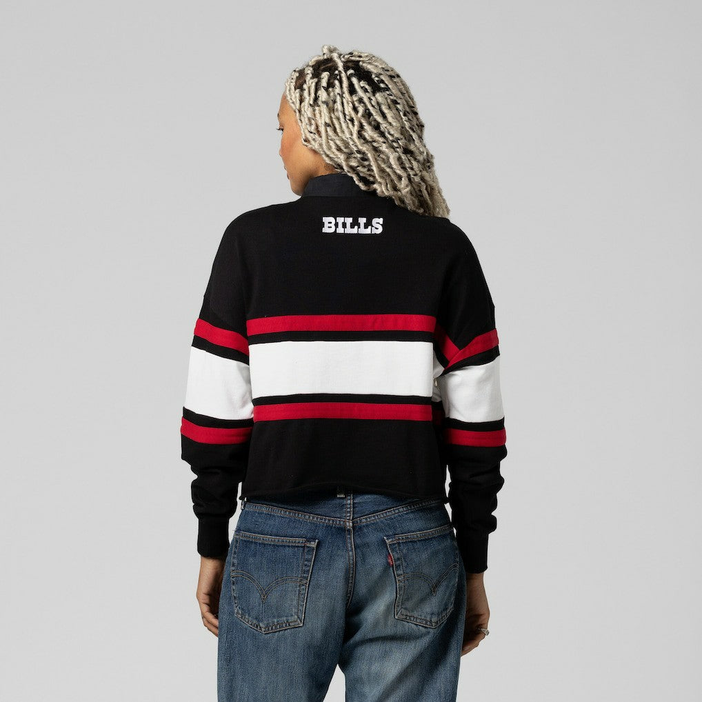Women's Throwback Cropped Long Sleeve Rugby Polo - Buffalo Bills