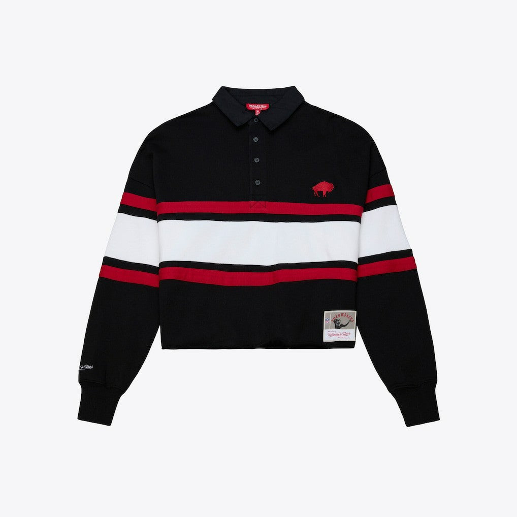 Women's Throwback Cropped Long Sleeve Rugby Polo - Buffalo Bills