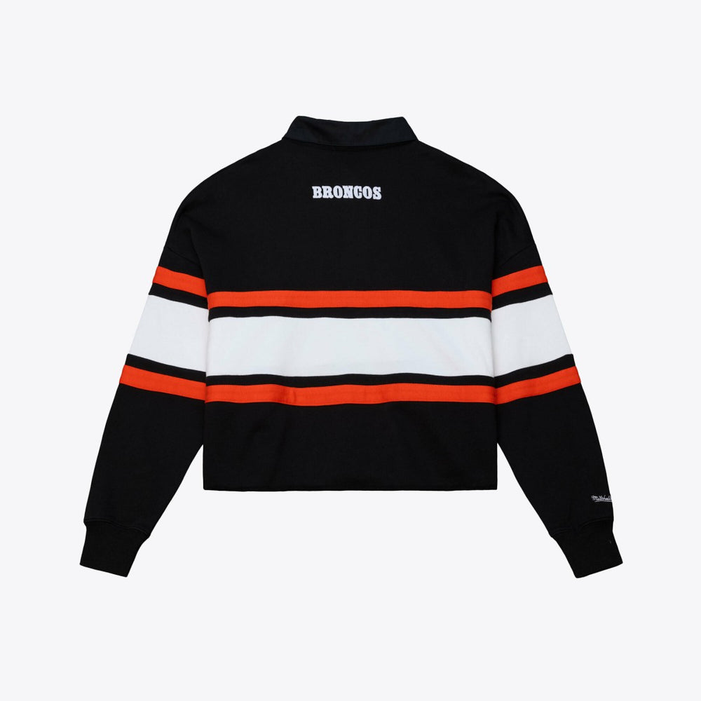 Women's Throwback Cropped Long Sleeve Rugby Polo - Denver Broncos