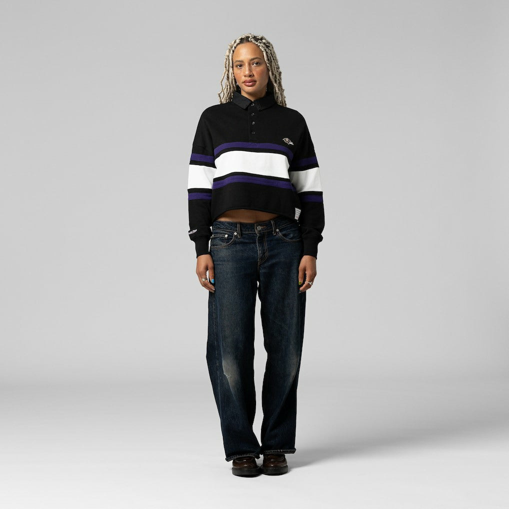 Women's Cropped Long Sleeve Rugby Polo - Baltimore Ravens