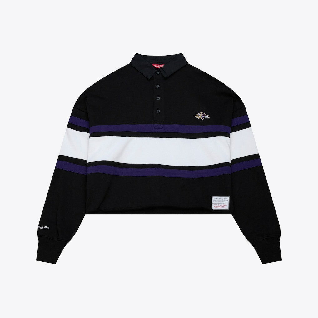 Women's Cropped Long Sleeve Rugby Polo - Baltimore Ravens