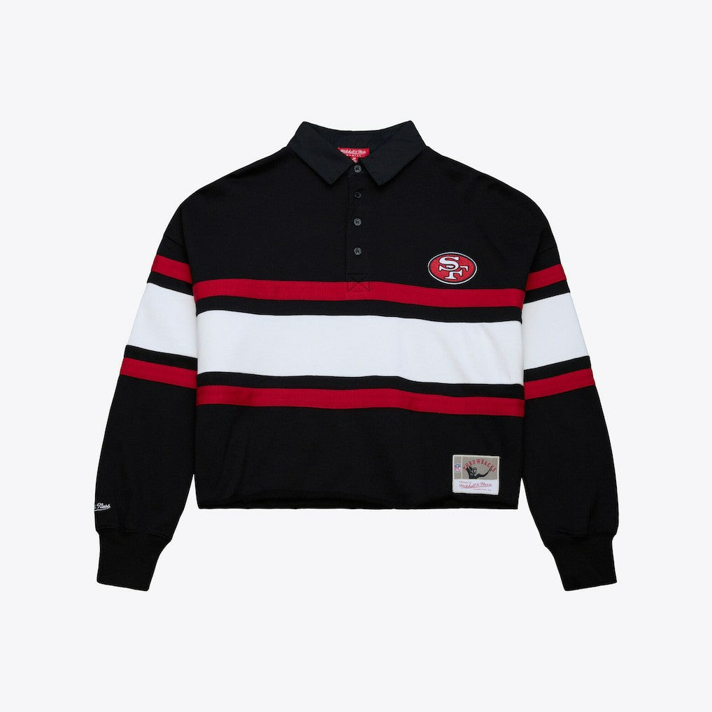 Women's Cropped Long Sleeve Rugby Polo - San Francisco 49ers