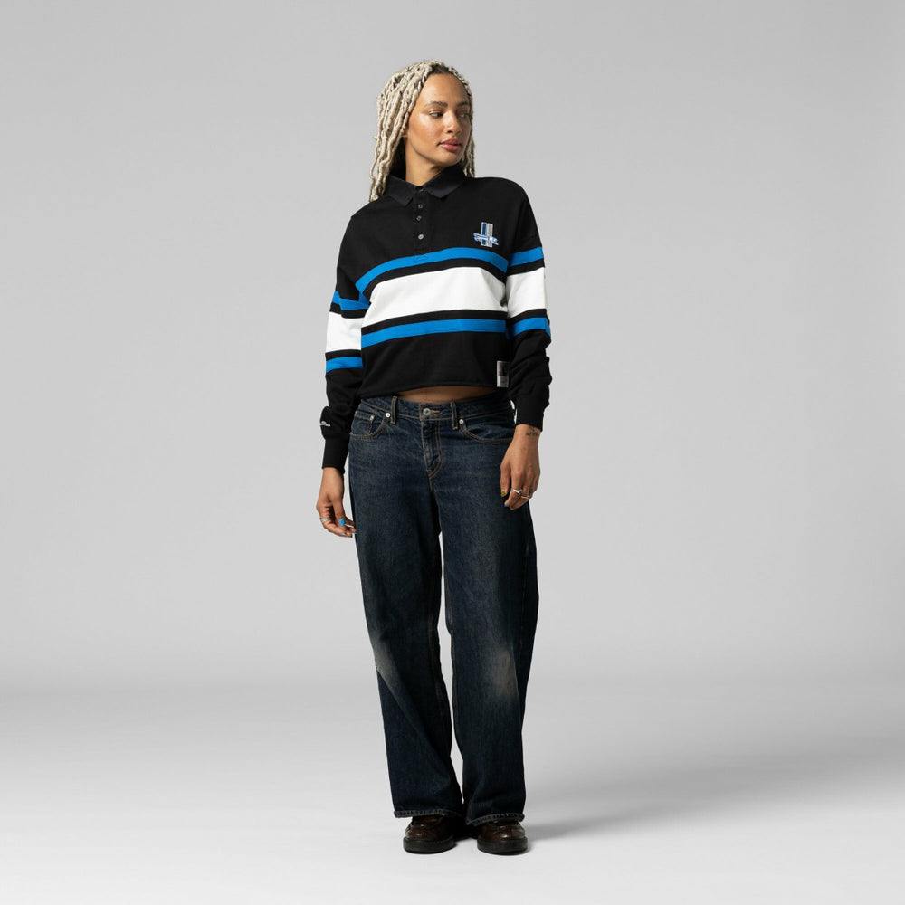 Women's Cropped Long Sleeve Rugby Polo - Detroit Lions