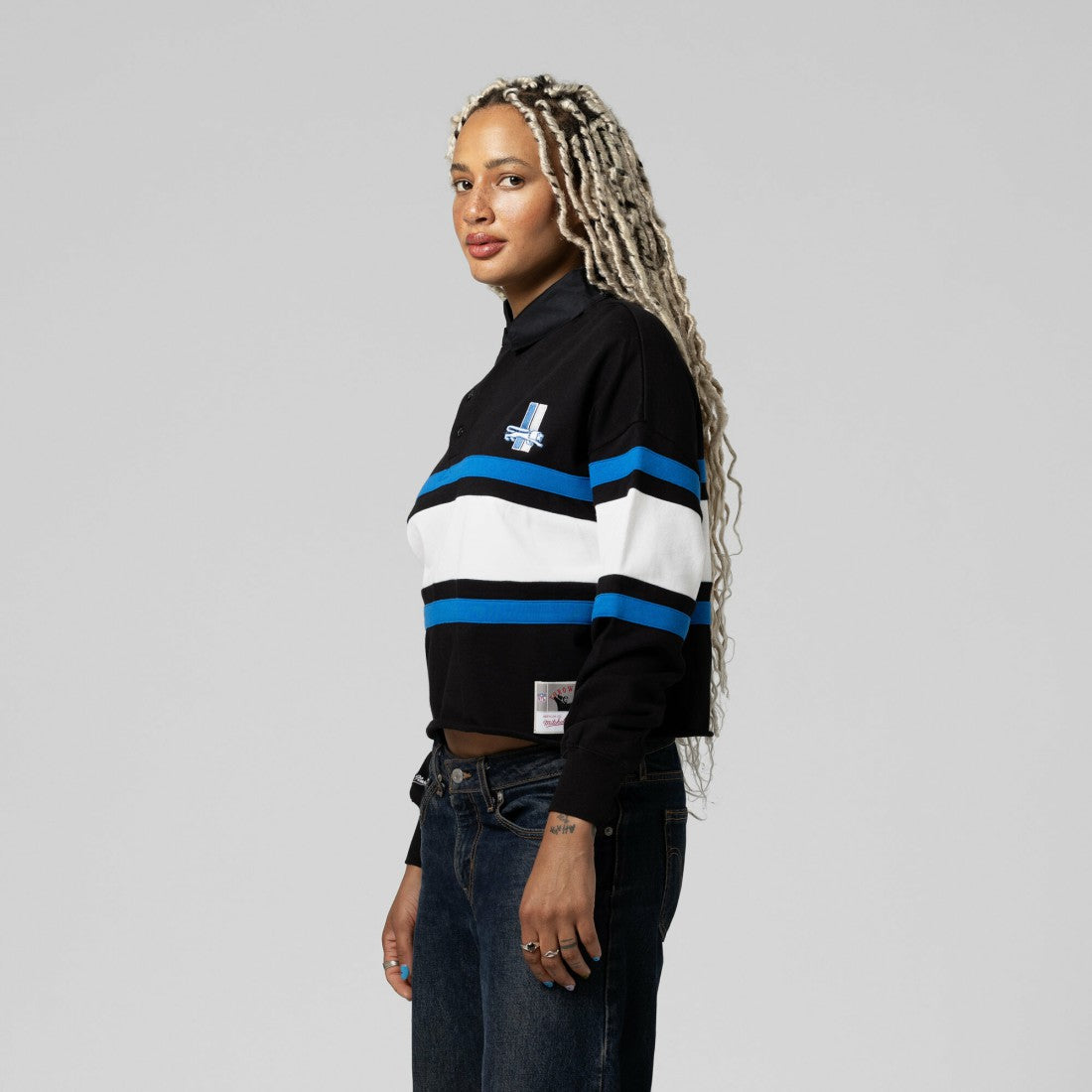 Women's Cropped Long Sleeve Rugby Polo - Detroit Lions
