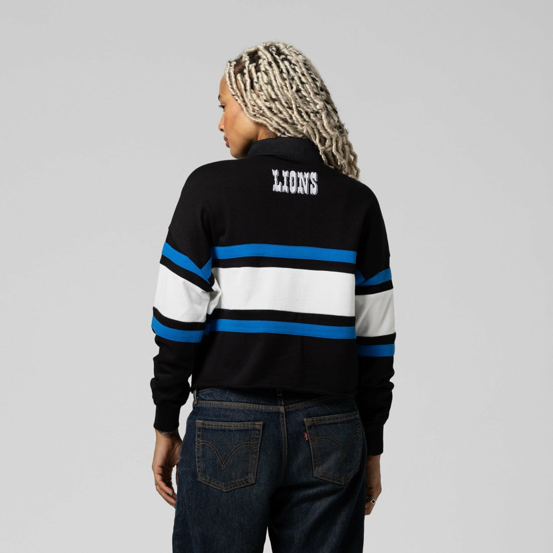Women's Cropped Long Sleeve Rugby Polo - Detroit Lions