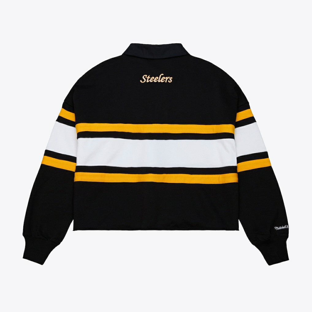 Women's Cropped Long Sleeve Rugby Polo - Pittsburgh Steelers