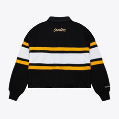 Women's Cropped Long Sleeve Rugby Polo - Pittsburgh Steelers