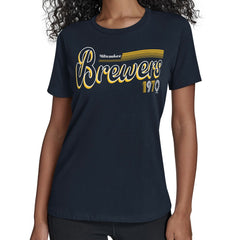 MLB Milwaukee Brewers Starter Women's Groovy Script Team Fitted T-Shirt