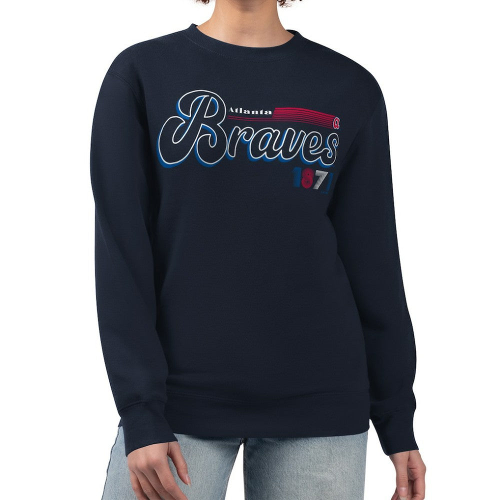 MLB Atlanta Braves Starter Women's Groovy Script Team Fleece Pullover Sweatshirt