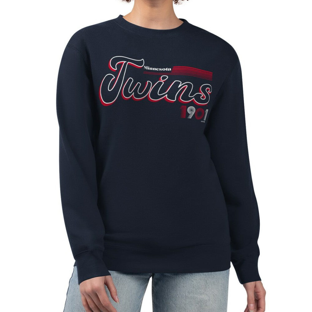 MLB Minnesota Twins Starter Women's Groovy Script Team Fleece Pullover Sweatshirt