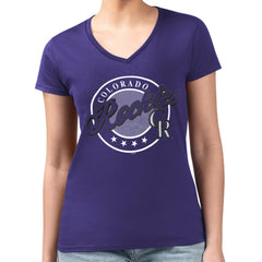 MLB Colorado Rockies G-III 4Her by Carl Banks Women's Super-Slim Fit Lightweight Pinstripe Circle V-Neck T-Shirt