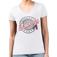 MLB Arizona Diamondbacks G-III 4Her by Carl Banks Women's Super-Slim Fit Lightweight Pinstripe Circle V-Neck T-Shirt
