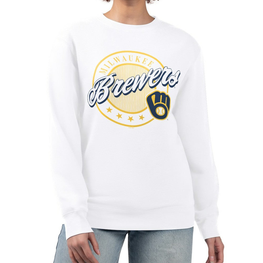 MLB Milwaukee Brewers G-III 4Her by Carl Banks Women's Pinstripe Circle Team Fleece Pullover Sweatshirt