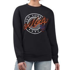 MLB New York Mets G-III 4Her by Carl Banks Women's Pinstripe Circle Team Fleece Pullover Sweatshirt