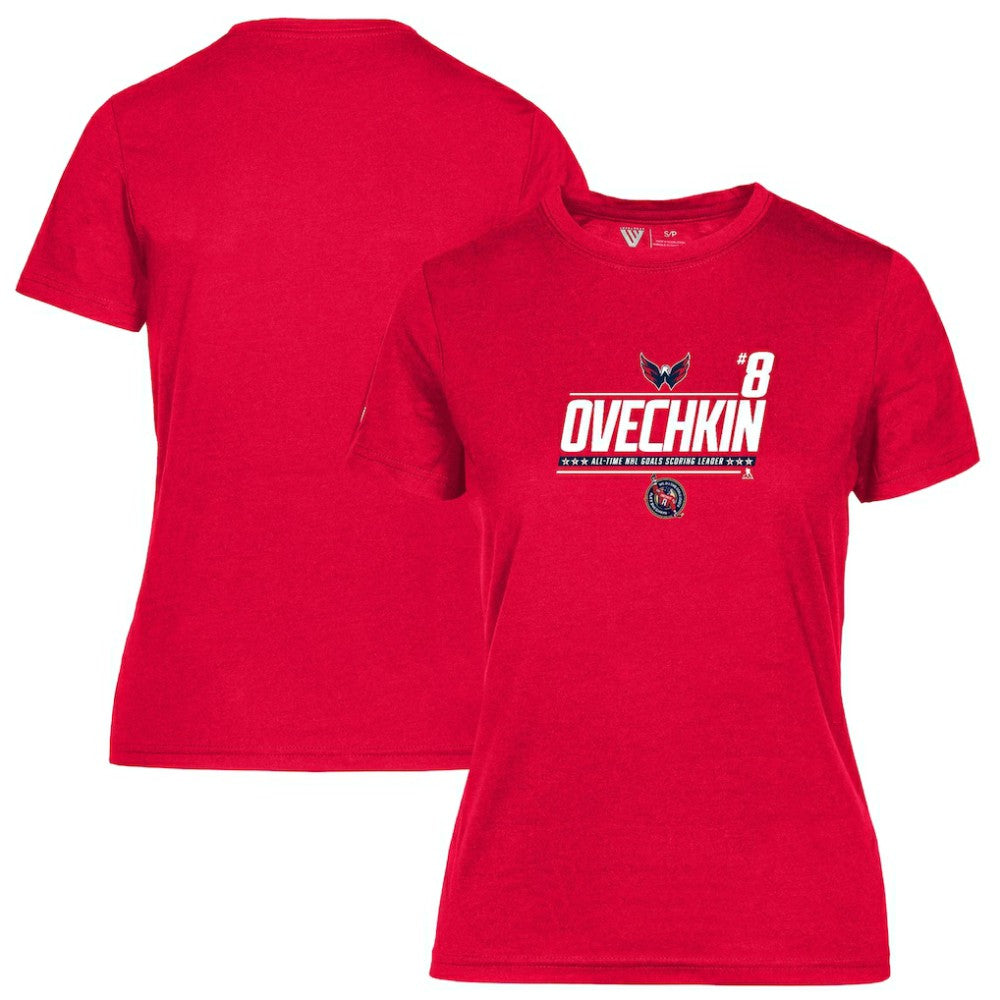 NHL Red Alexander Ovechkin Washington Capitals Levelwear Women's NHL All-Time Leading Goal Scorer Milestone Name & Number Maddox T-Shirt