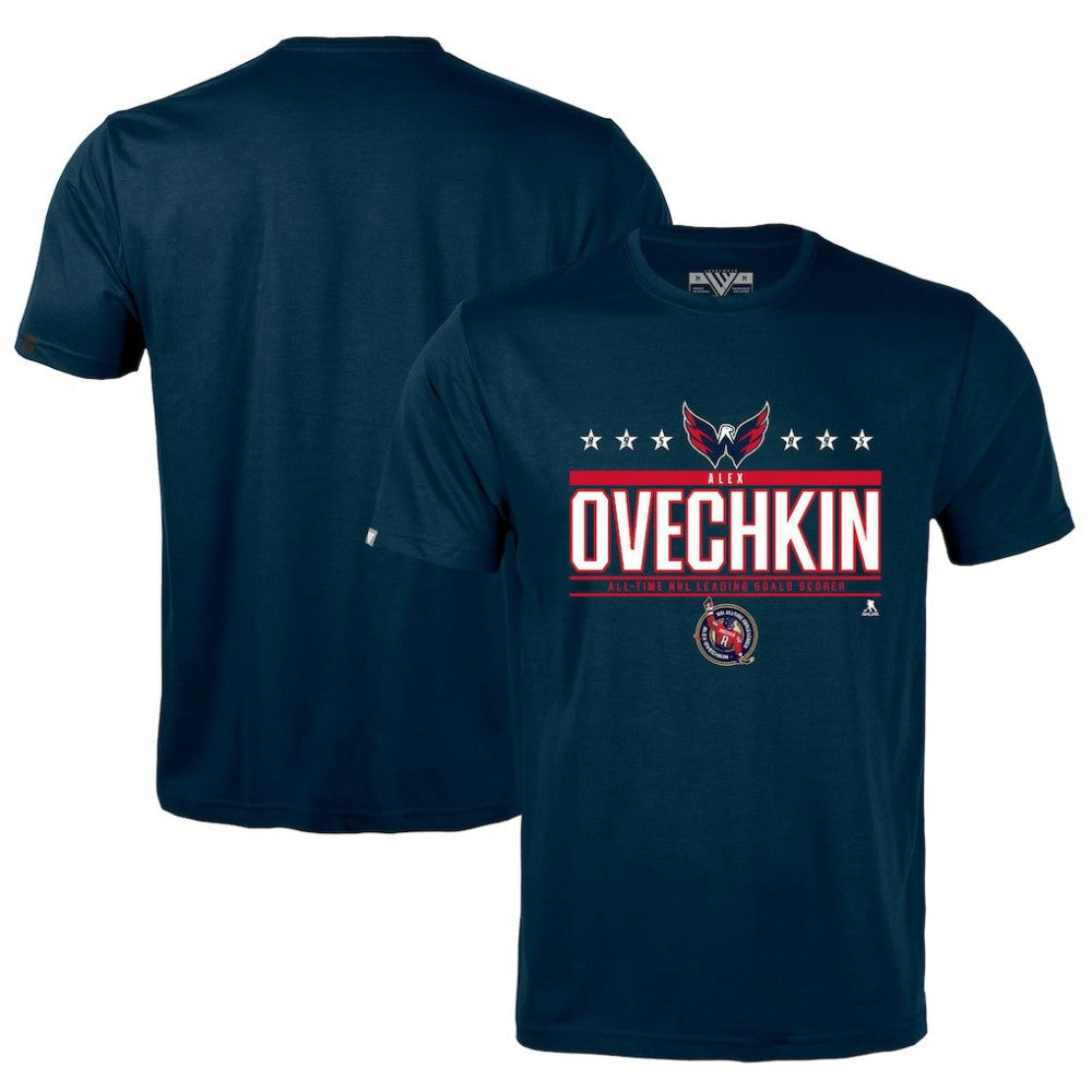 NHL Navy Alexander Ovechkin Washington Capitals Levelwear NHL All-Time Leading Goal Scorer Milestone Stars Name & Number Richmond T-Shirt