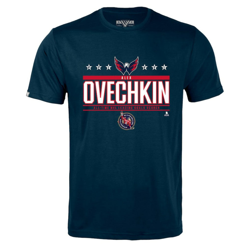 NHL Navy Alexander Ovechkin Washington Capitals Levelwear NHL All-Time Leading Goal Scorer Milestone Stars Name & Number Richmond T-Shirt