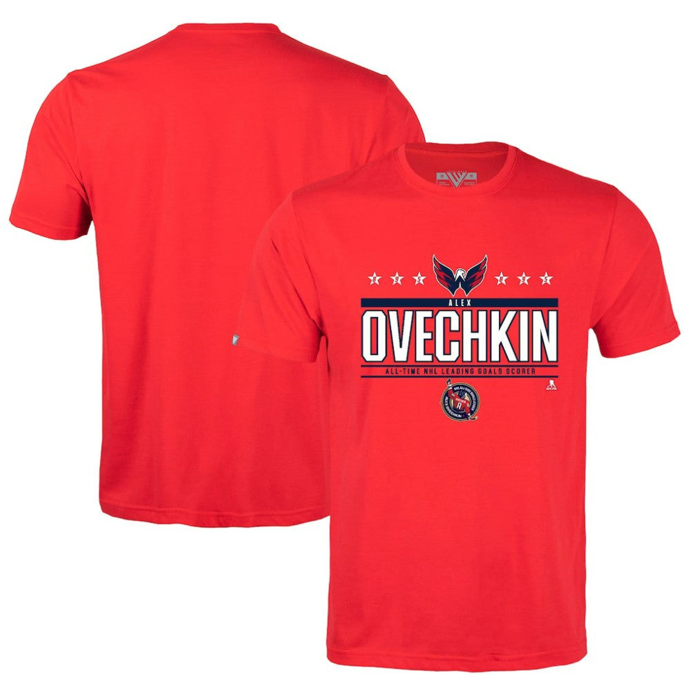 NHL Red Alexander Ovechkin Washington Capitals Levelwear NHL All-Time Leading Goal Scorer Milestone Stars Name & Number Richmond T-Shirt