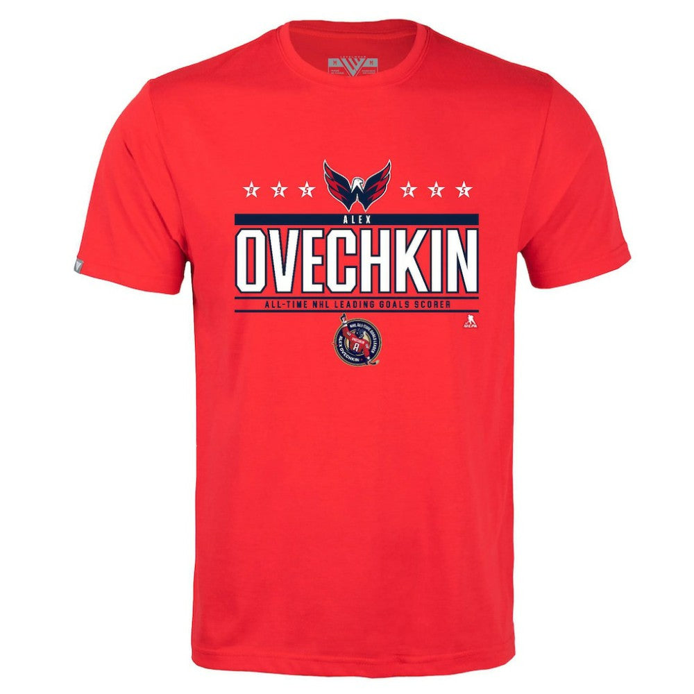 NHL Red Alexander Ovechkin Washington Capitals Levelwear NHL All-Time Leading Goal Scorer Milestone Stars Name & Number Richmond T-Shirt