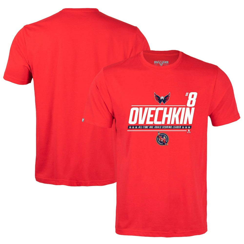 NHL Red Alexander Ovechkin Washington Capitals Levelwear NHL All-Time Leading Goal Scorer Milestone Name & Number Richmond T-Shirt