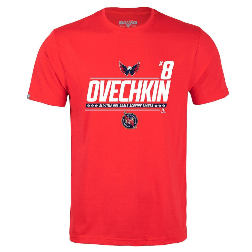 NHL Red Alexander Ovechkin Washington Capitals Levelwear NHL All-Time Leading Goal Scorer Milestone Name & Number Richmond T-Shirt