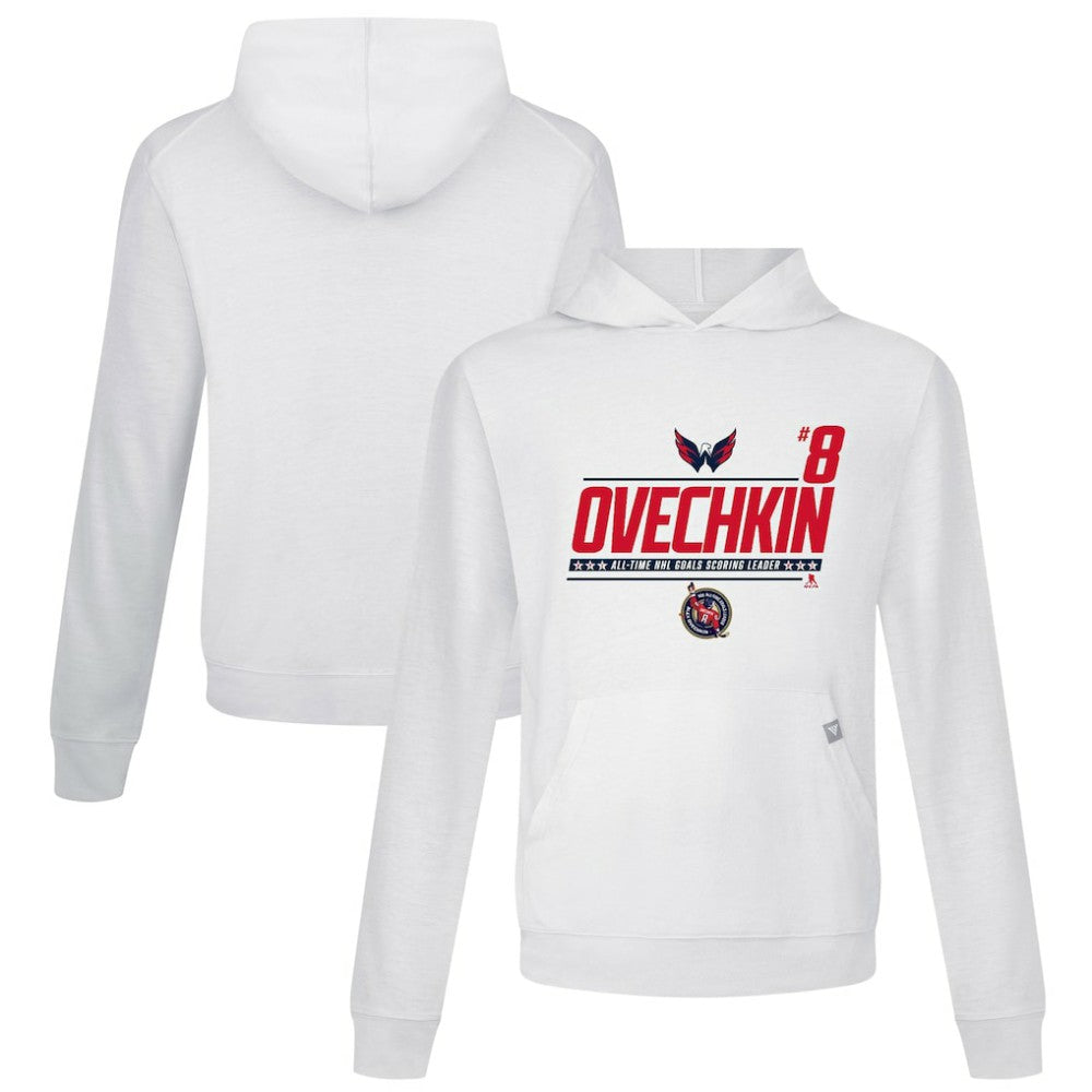 NHL White Alexander Ovechkin Washington Capitals Levelwear NHL All-Time Leading Goal Scorer Milestone Name & Number Relay Pullover Hoodie
