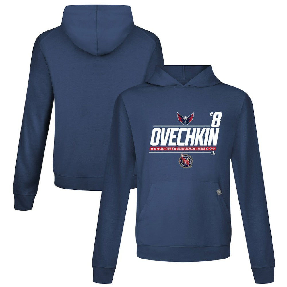 NHL Navy Alexander Ovechkin Washington Capitals Levelwear NHL All-Time Leading Goal Scorer Milestone Name & Number Relay Pullover Hoodie
