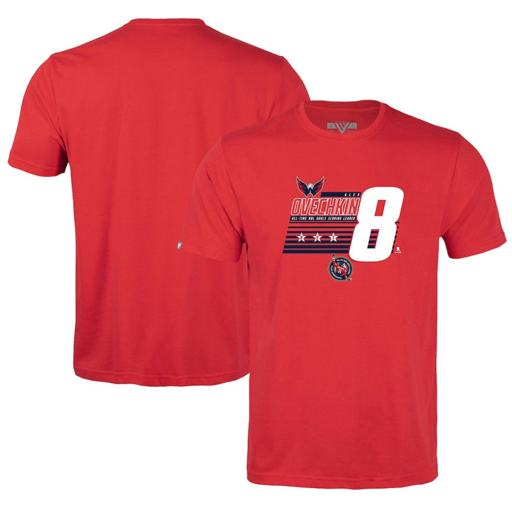 NHL Red Alexander Ovechkin Washington Capitals Levelwear Youth NHL All-Time Leading Goal Scorer Milestone Stripes Name & Number Little Richmond T-Shirt