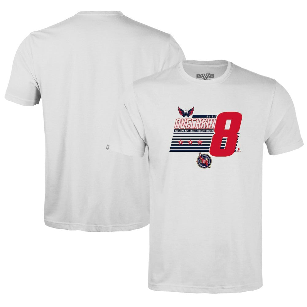 NHL White Alexander Ovechkin Washington Capitals Levelwear Youth NHL All-Time Leading Goal Scorer Milestone Stripes Name & Number Little Richmond T-Shirt