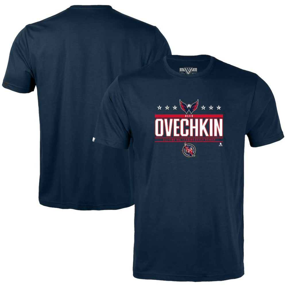 NHL Navy Alexander Ovechkin Washington Capitals Levelwear Youth NHL All-Time Leading Goal Scorer Milestone Stars Name & Number Little Richmond T-Shirt