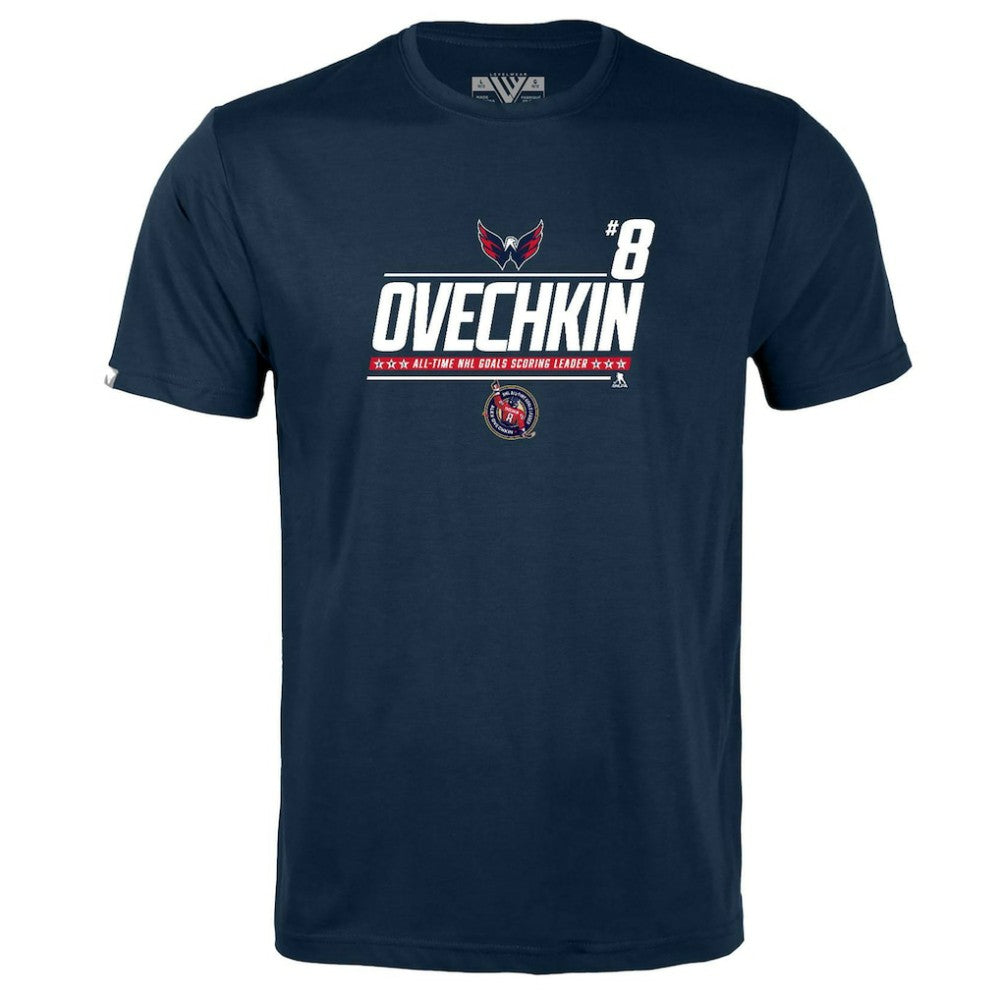 NHL Navy Alexander Ovechkin Washington Capitals Levelwear Youth NHL All-Time Leading Goal Scorer Milestone Name & Number Little Richmond T-Shirt