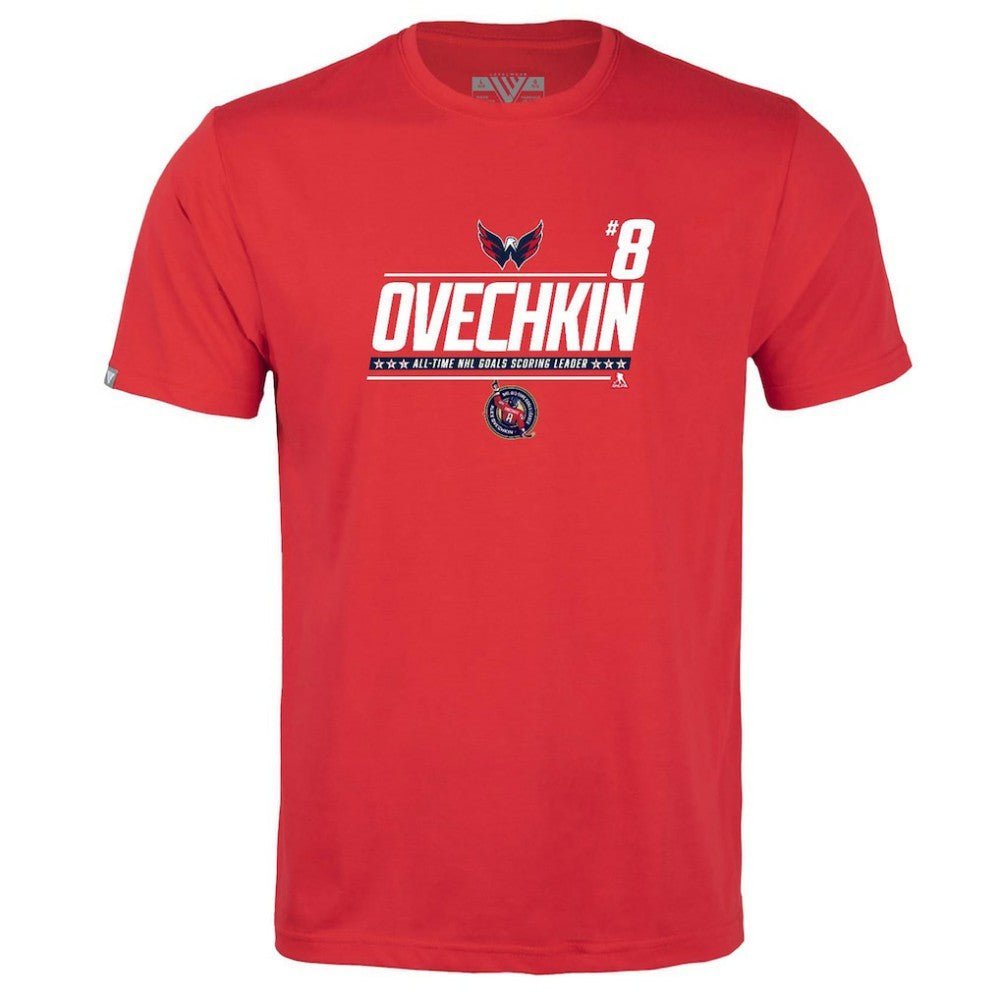 NHL Red Alexander Ovechkin Washington Capitals Levelwear Youth NHL All-Time Leading Goal Scorer Milestone Name & Number Little Richmond T-Shirt