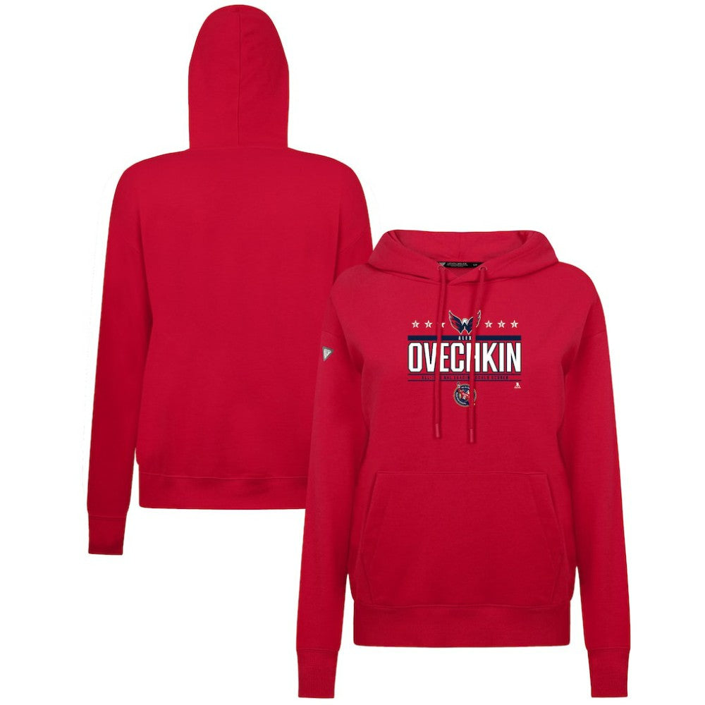 NHL Red Alexander Ovechkin Washington Capitals Levelwear Women's NHL All-Time Leading Goal Scorer Milestone Stripes Name & Number Adorn Pullover Hoodie