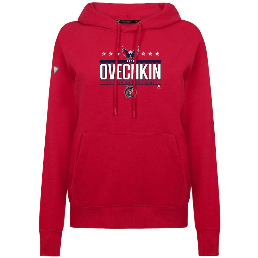 NHL Red Alexander Ovechkin Washington Capitals Levelwear Women's NHL All-Time Leading Goal Scorer Milestone Stripes Name & Number Adorn Pullover Hoodie