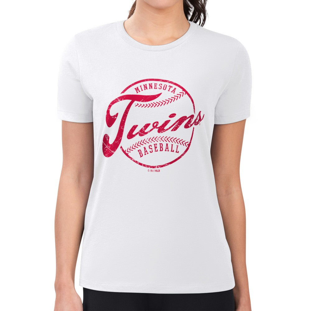 MLB Minnesota Twins G-III 4Her by Carl Banks Women's Super-Slim Fit Lightweight Distressed Baseball Team T-Shirt