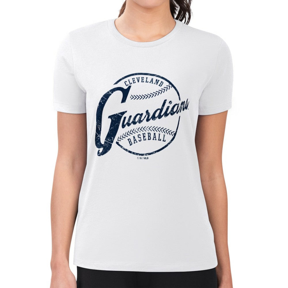 MLB Cleveland Guardians G-III 4Her by Carl Banks Women's Super-Slim Fit Lightweight Distressed Baseball Team T-Shirt