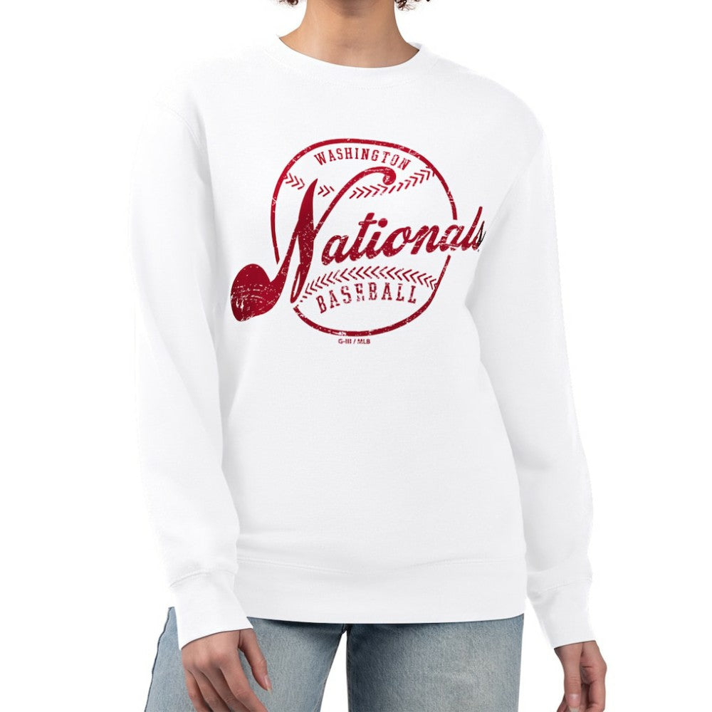 MLB Washington Nationals G-III 4Her by Carl Banks Women's Distressed Baseball Team Fleece Pullover Sweatshirt