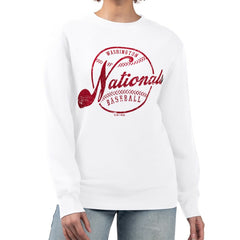 MLB Washington Nationals G-III 4Her by Carl Banks Women's Distressed Baseball Team Fleece Pullover Sweatshirt